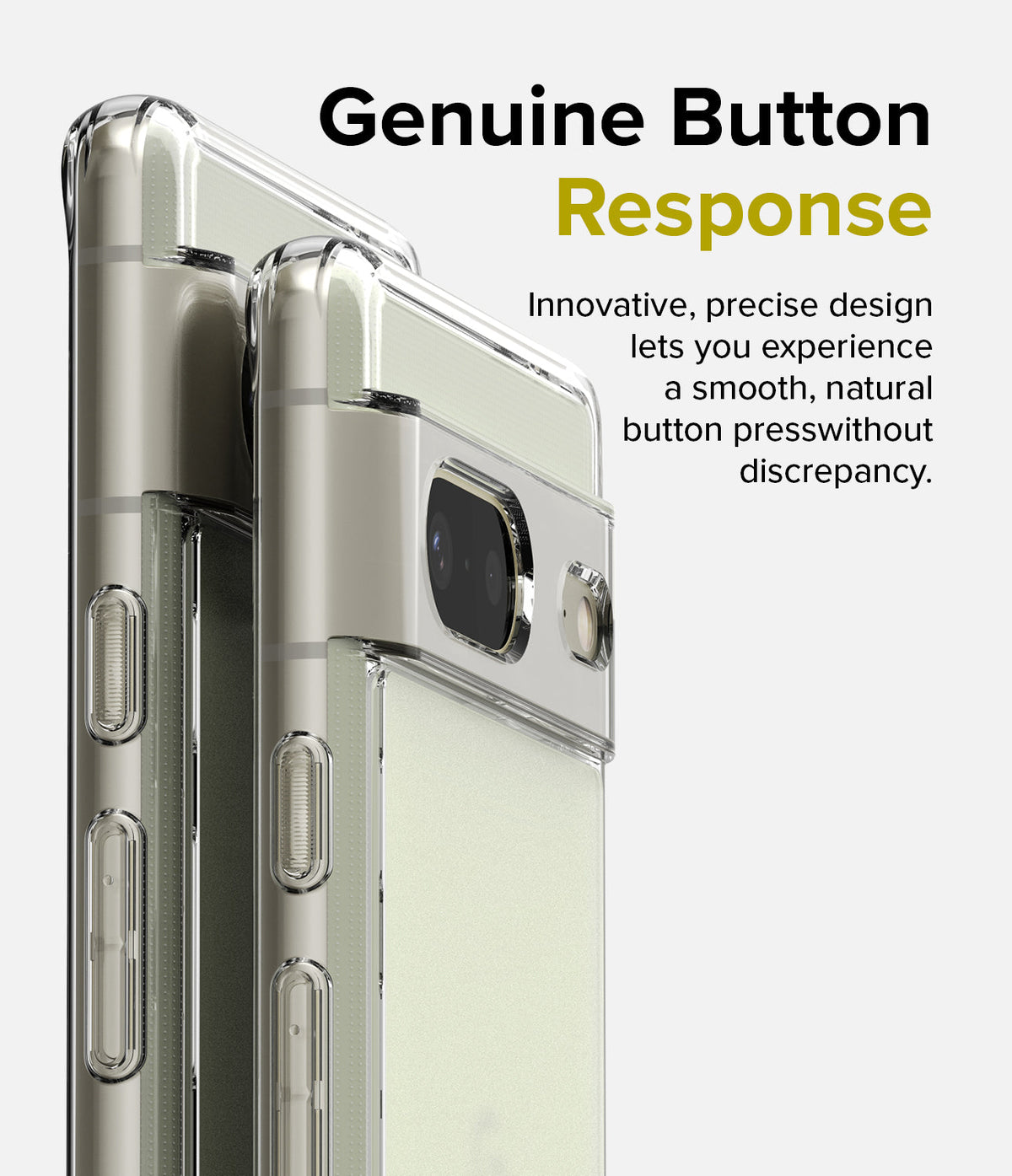 Google Pixel 7 Case | Fusion Matte - Close-up of a clear phone case on a Pixel 7 highlighting precise button cutouts.