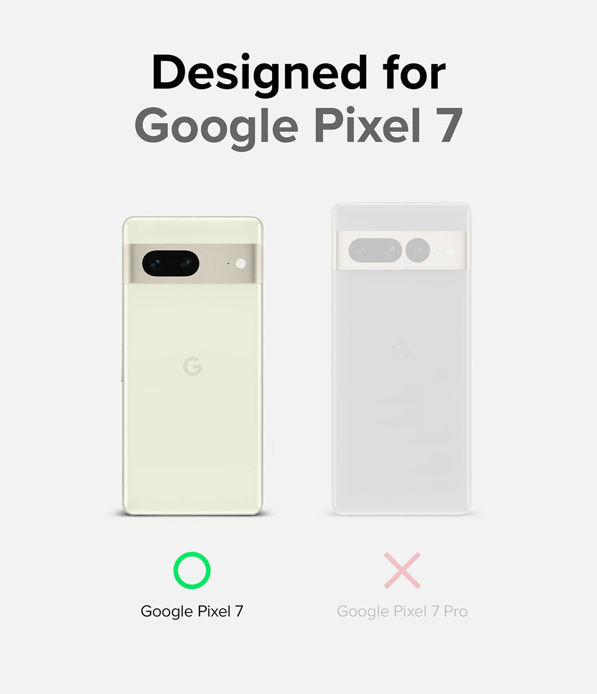 Google Pixel 7 Case | Onyx - Comparison showing Google Pixel 7 is compatible while Pixel 7 Pro is not.