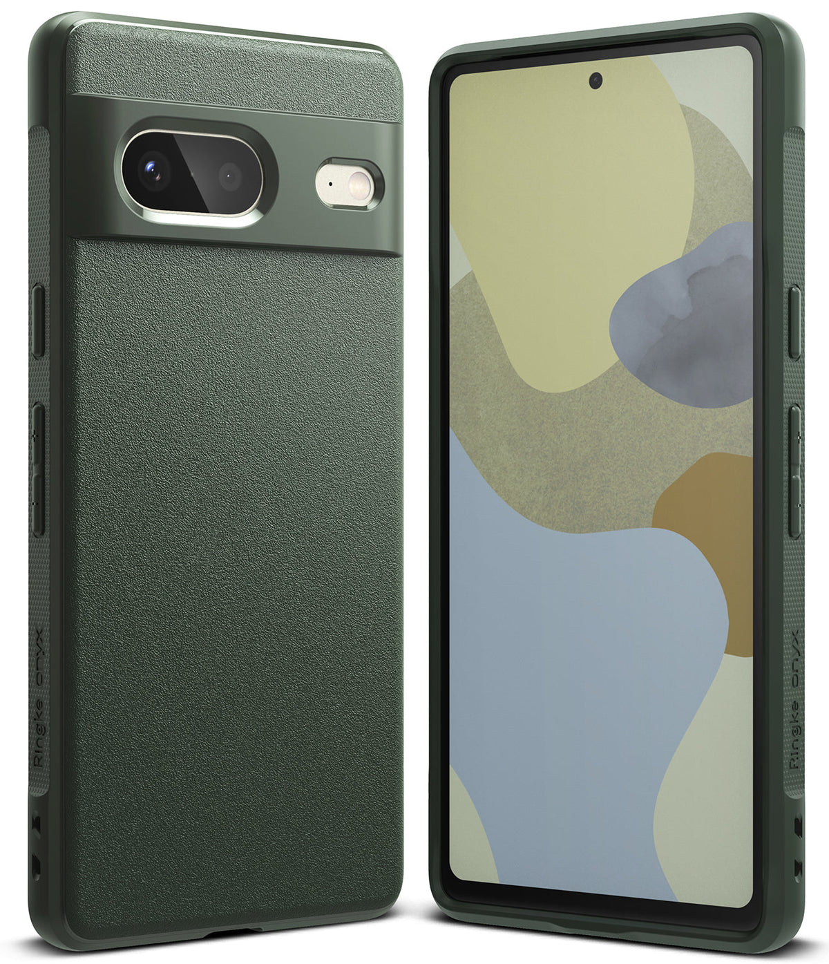 Google Pixel 7 Case | Onyx - Matte dark green protective phone case shown from the back and front with a textured finish.