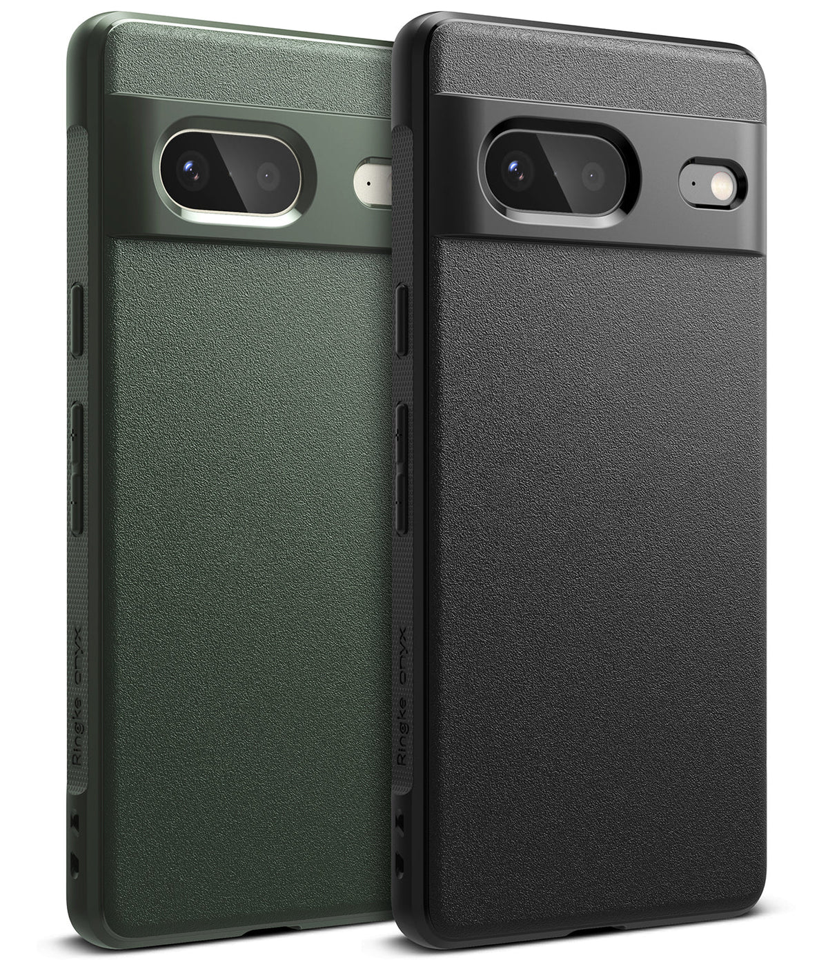 Google Pixel 7 Case | Onyx - Two textured Ringke Onyx cases for Google Pixel 7 in dark green and black side-by-side.