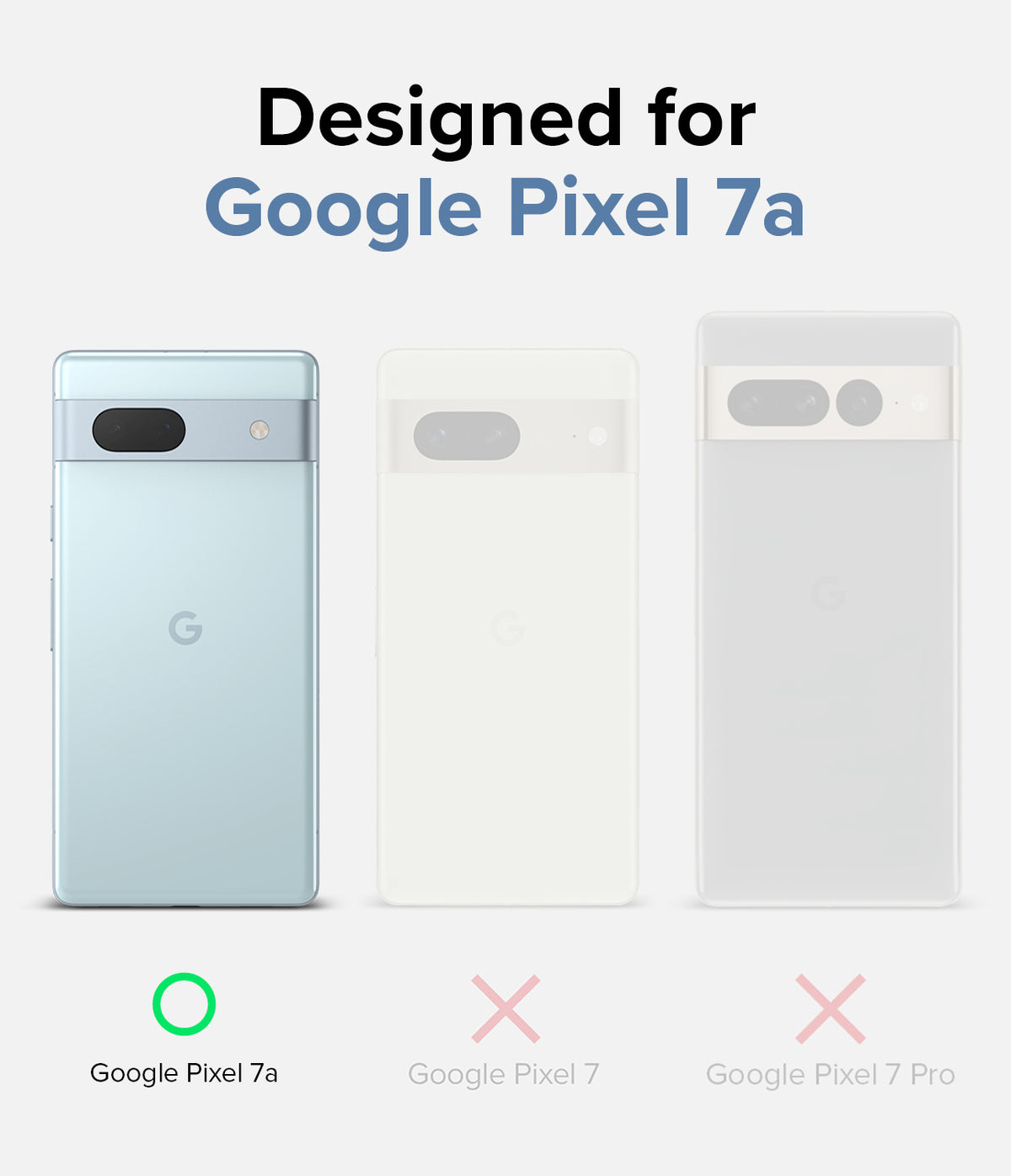 Google Pixel 7a Case | Fusion - Clear - Comparison chart showing Pixel 7a is compatible while Pixel 7 and 7 Pro are not.