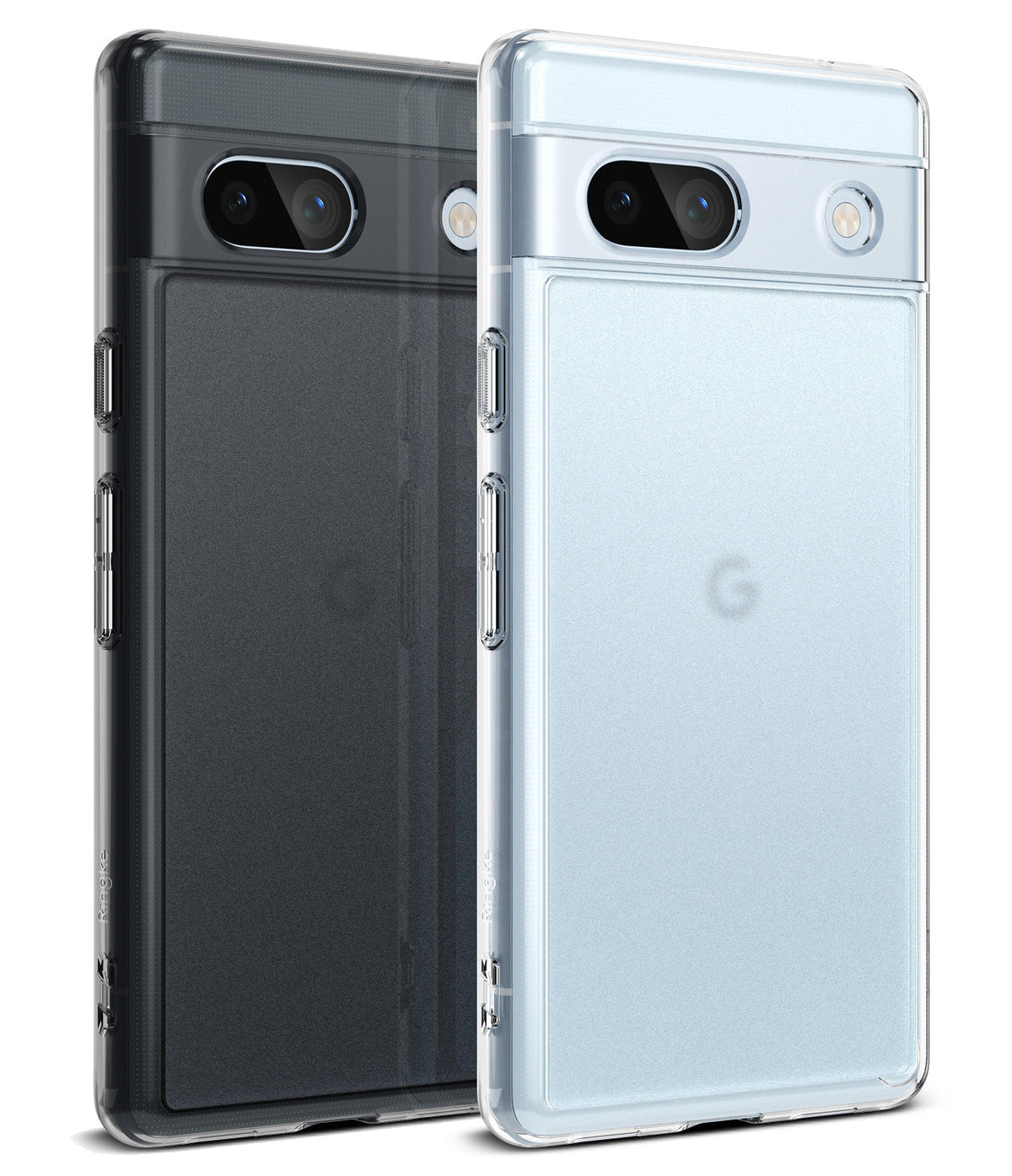 Google Pixel 7a Case | Fusion Matte - Two matte-finish protective phone cases in black and clear, shown from the back.