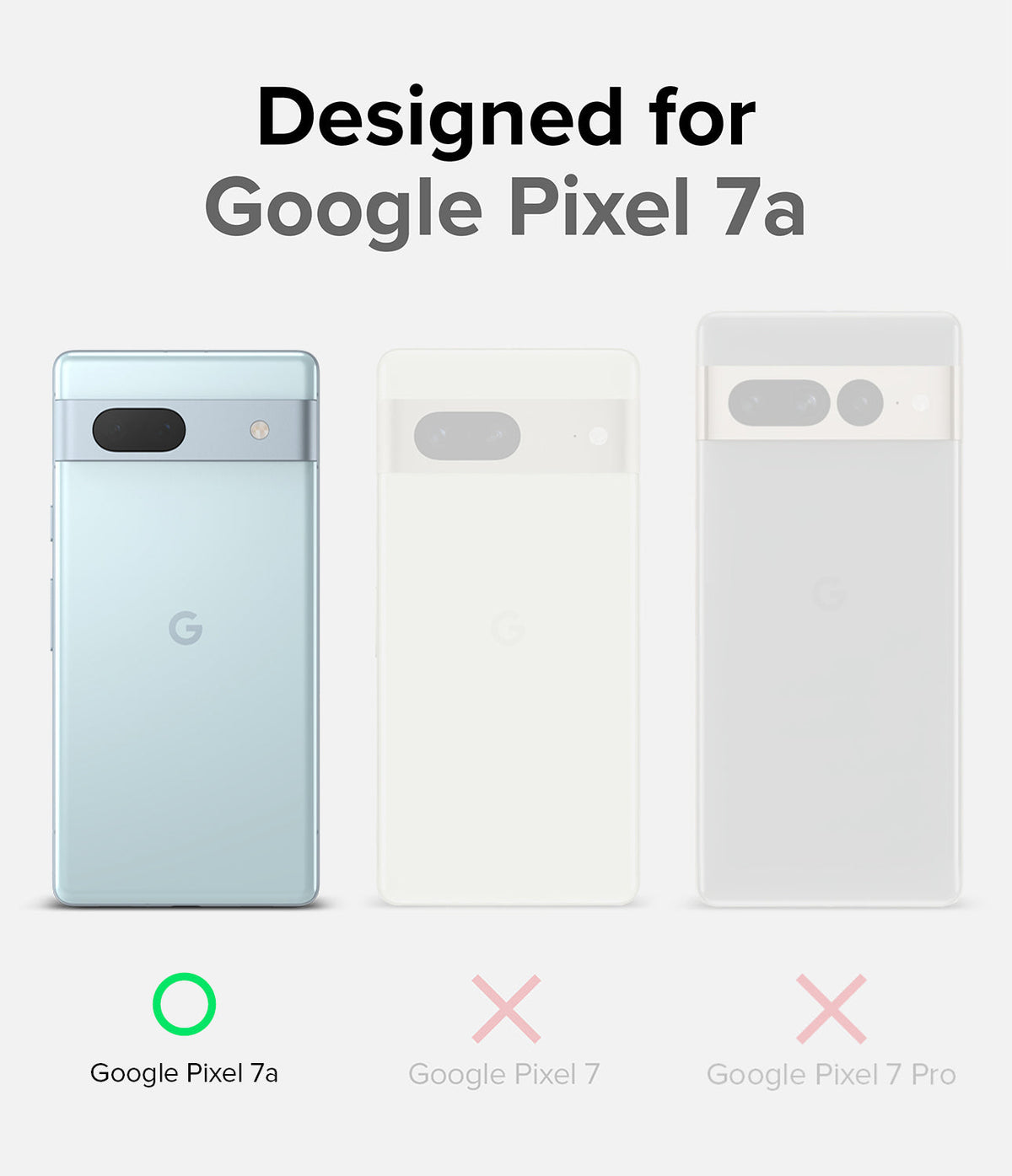 Google Pixel 7a Case | Onyx - Comparison chart showing the Pixel 7a is compatible while the 7 and 7 Pro are not.