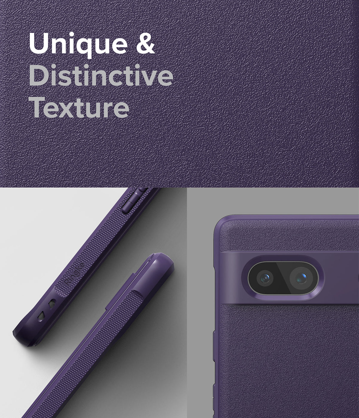 Google Pixel 7a Case | Onyx - Purple phone case with a textured surface, showing side grip details and camera cutout.