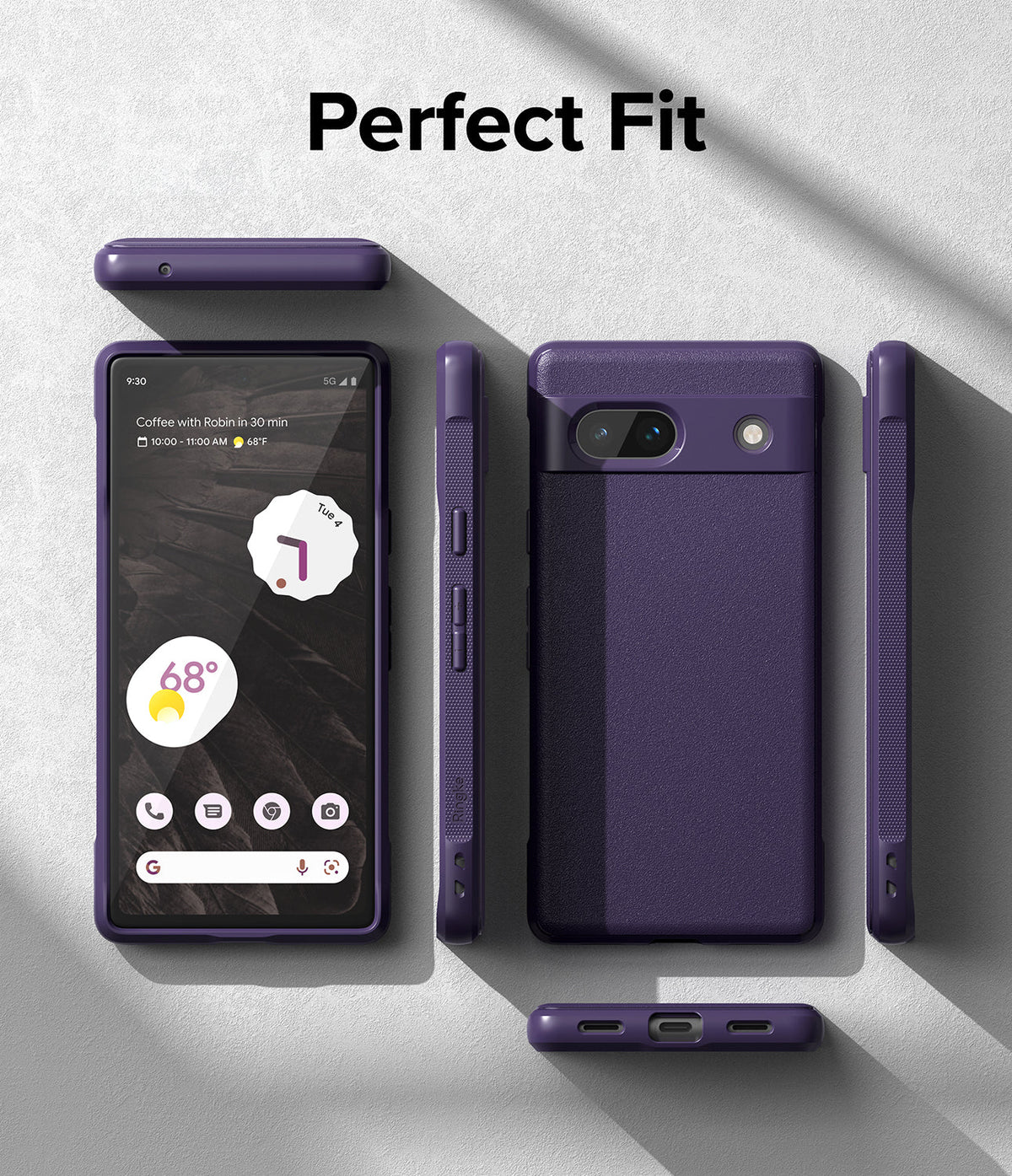 Google Pixel 7a Case | Onyx - Onyx purple phone case shown from multiple angles, including front, back, and side profiles.