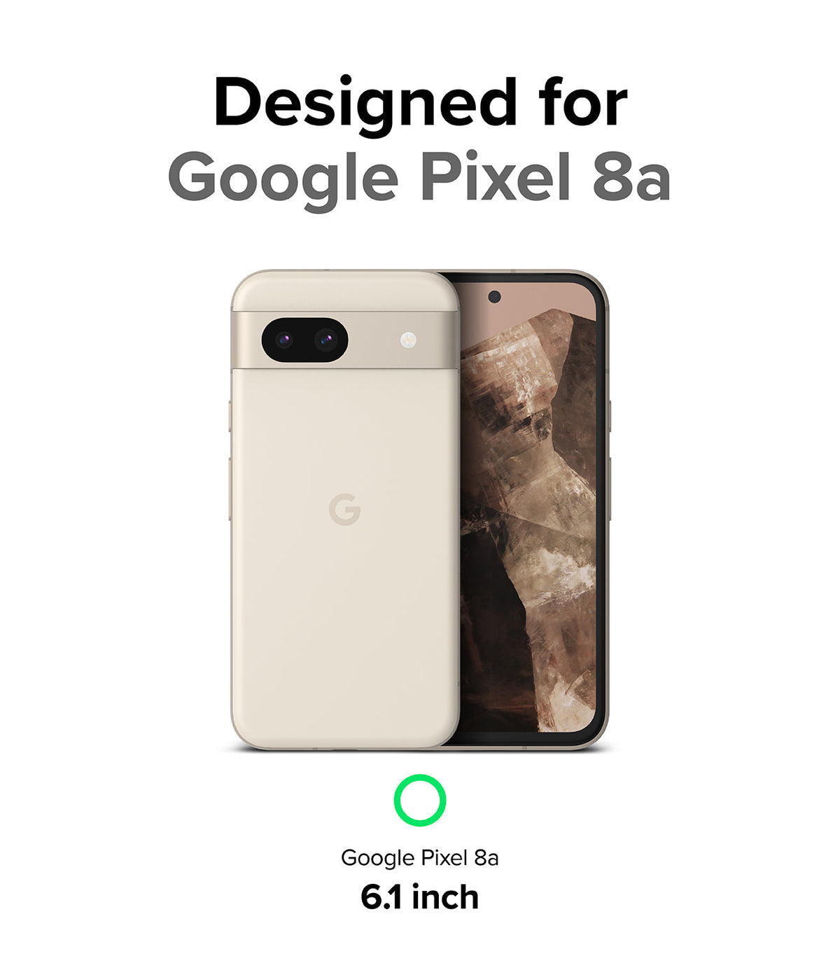 Google Pixel 8a Case | Onyx - A beige Google Pixel 8a phone shown from front and back against a white background.