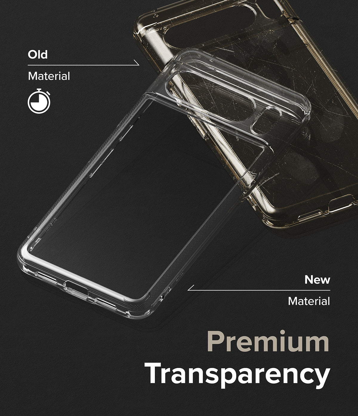 Google Pixel 8 Pro Case | Fusion - Comparison of a yellowed, scratched old case and a clear, new premium material case.