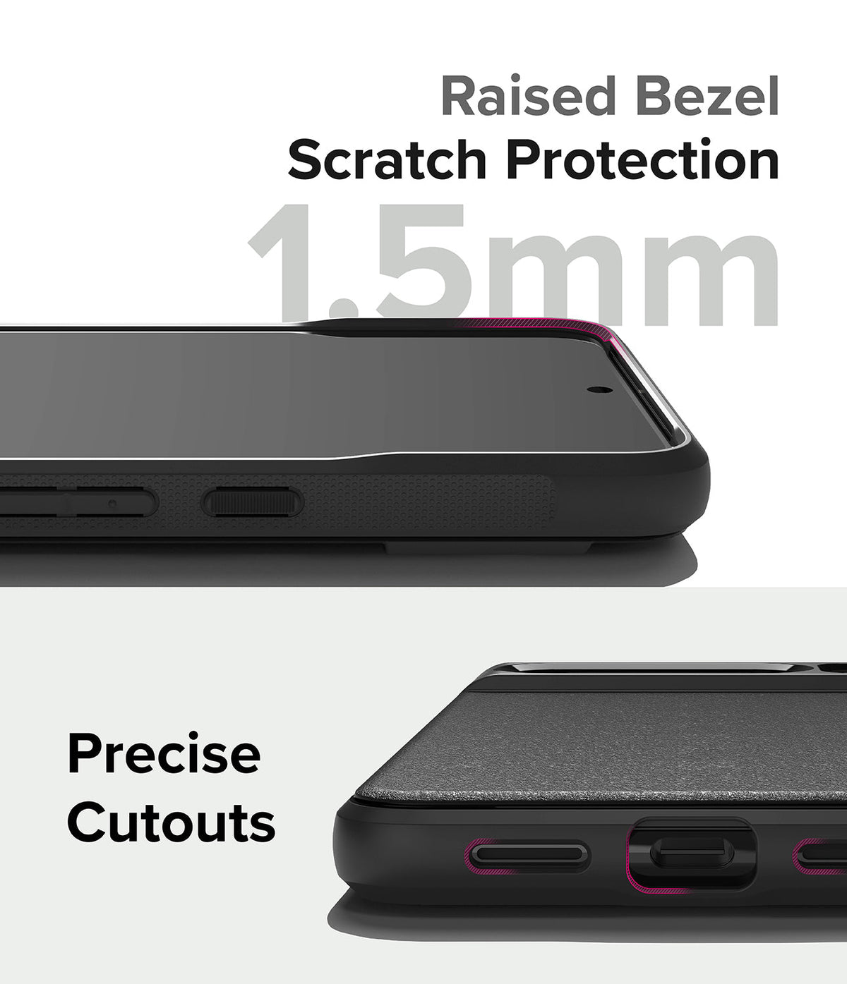 Google Pixel 8 Pro Case | Onyx - Close-up of phone case showing 1.5mm raised bezel for screen protection and precise cutouts.