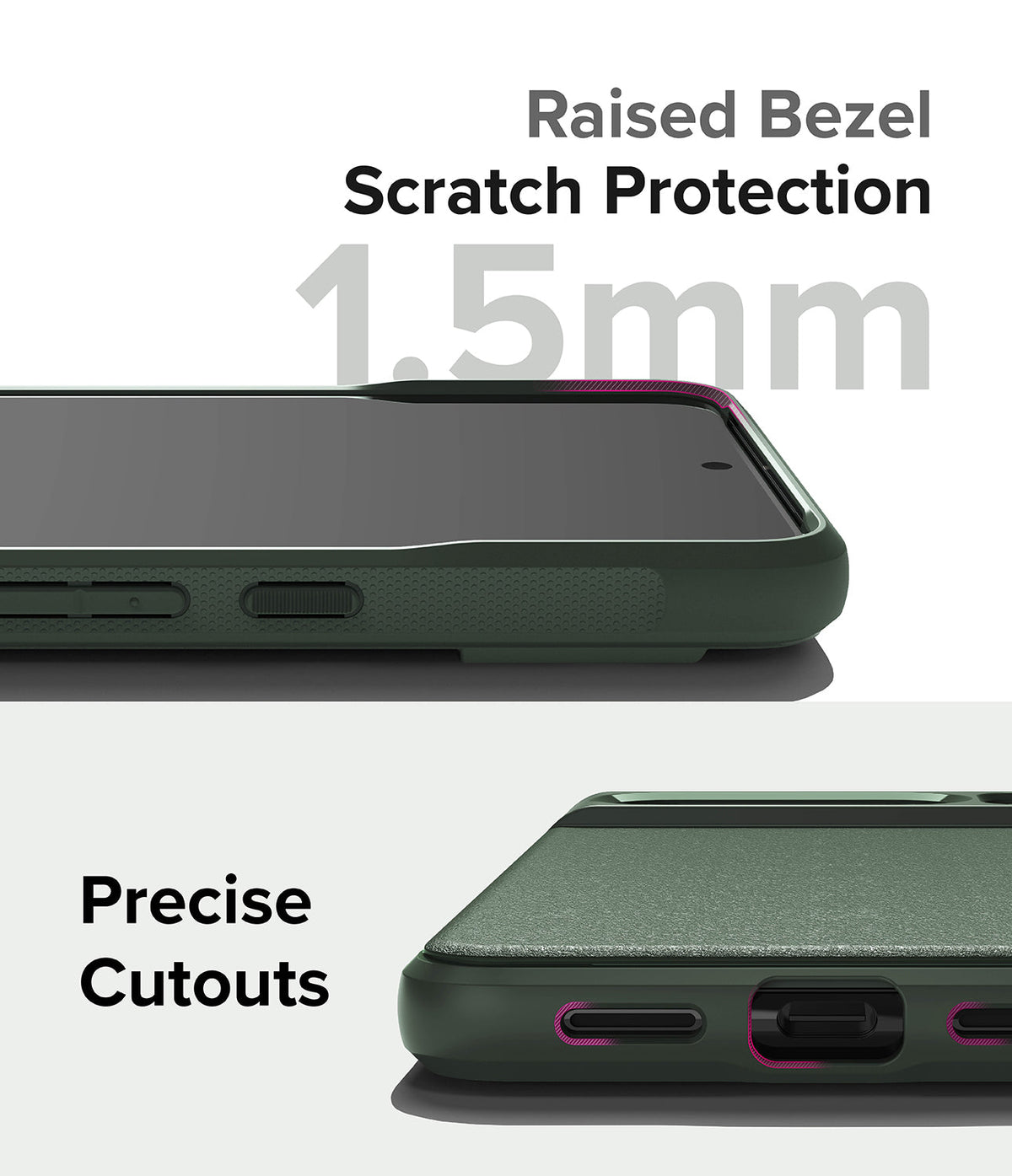 Google Pixel 8 Pro Case | Onyx - Close-up of phone case showing 1.5mm raised bezel for screen protection and precise cutouts.