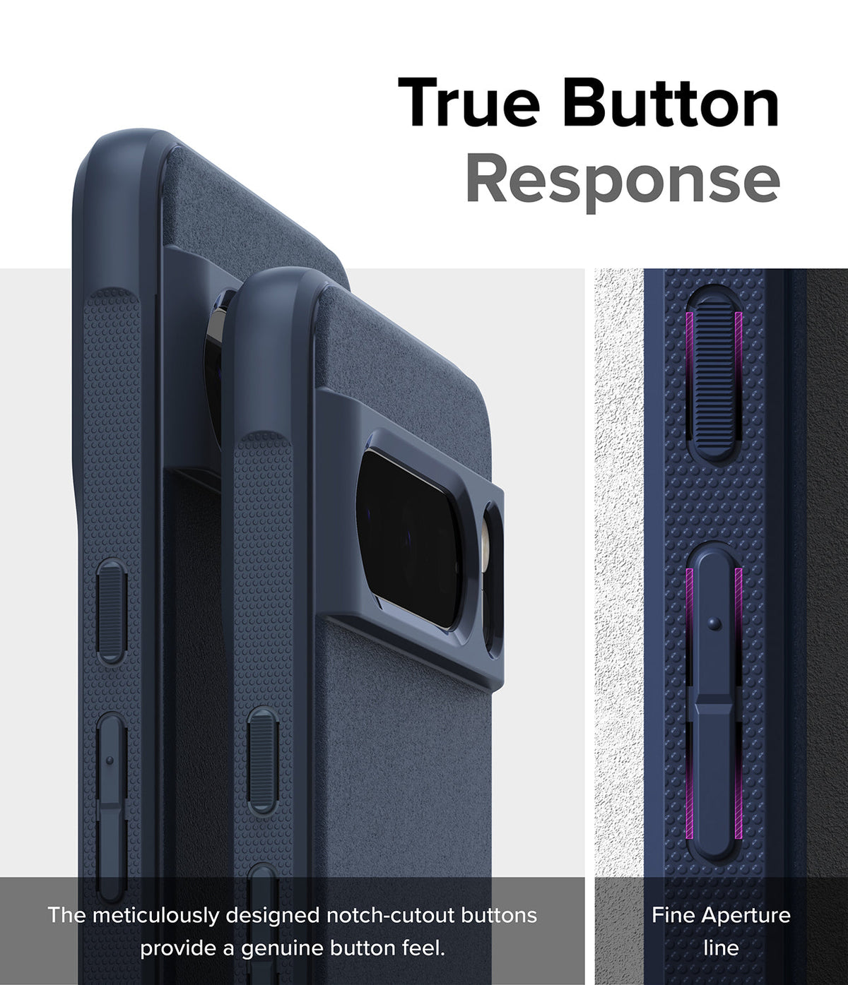 Google Pixel 8 Pro Case | Onyx - Close-up of textured phone case showing precise button cutouts for tactile response.