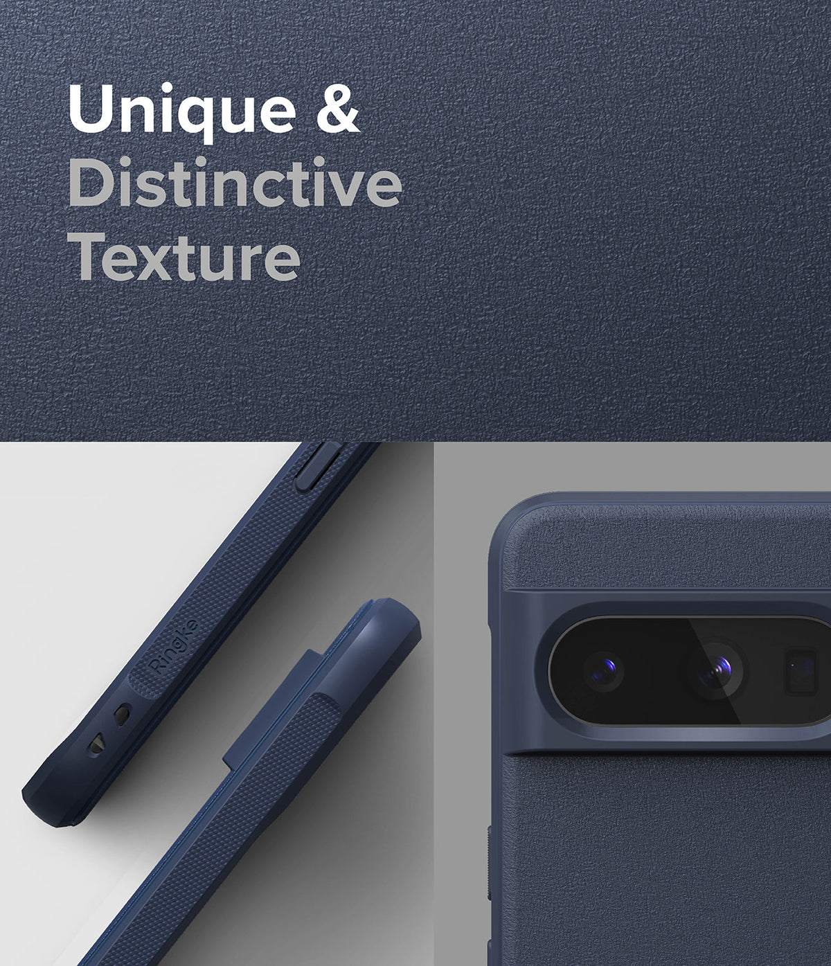 Google Pixel 8 Pro Case | Onyx - Navy blue phone case with textured finish, showing side buttons and camera bar detail.