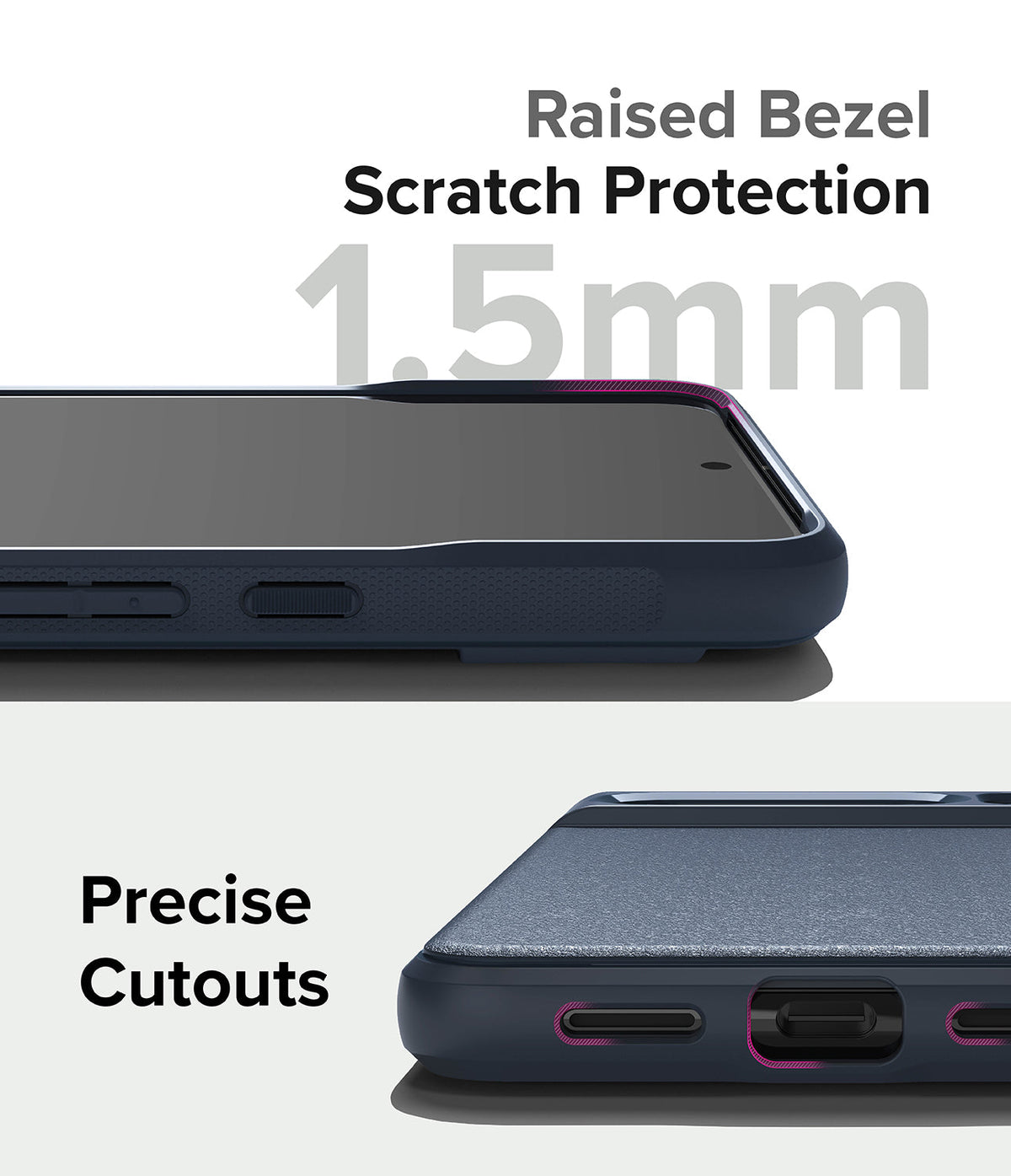 Google Pixel 8 Pro Case | Onyx - Close-up of phone case showing 1.5mm raised screen bezel and precise port cutouts.
