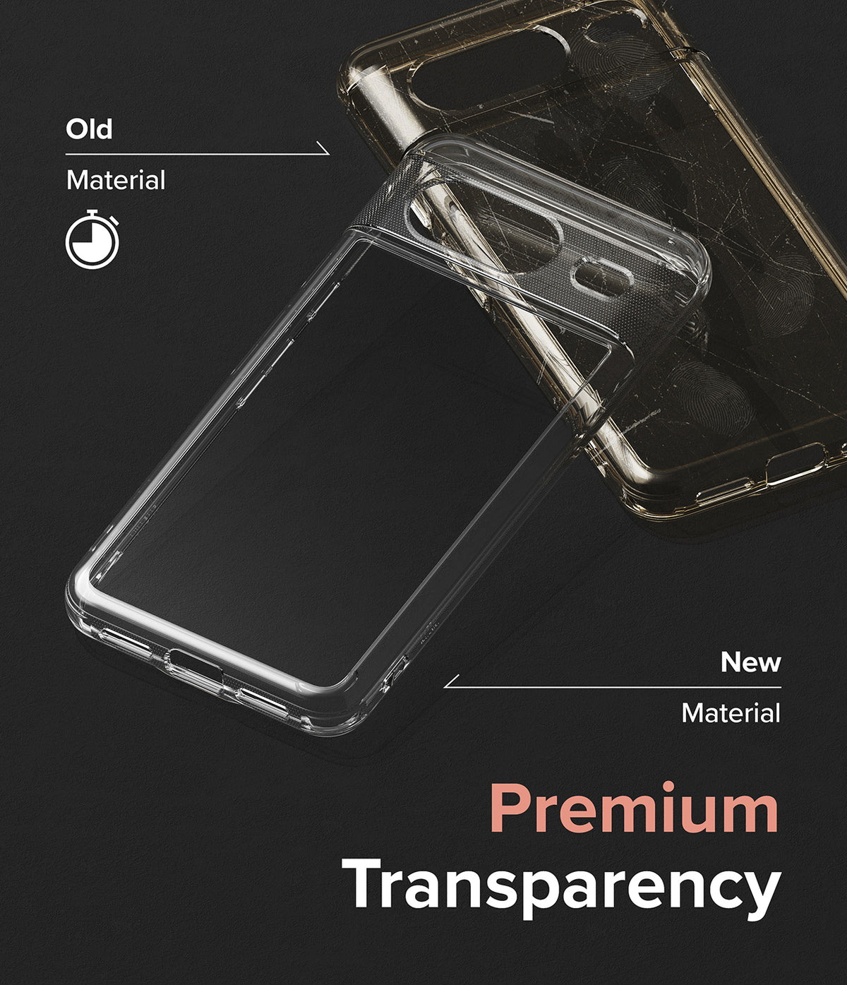 Google Pixel 8 Case | Fusion - Comparison of a yellowed, scratched old phone case and a clear, new premium case.