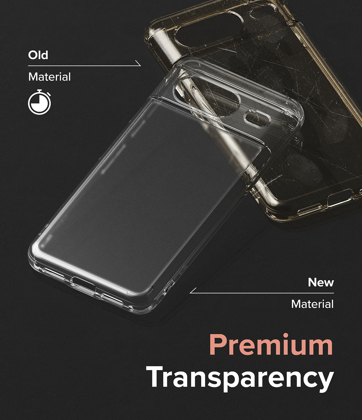 Google Pixel 8 Case | Fusion Matte - Comparison of a scratched old case and a clear new case highlighting premium transparency.