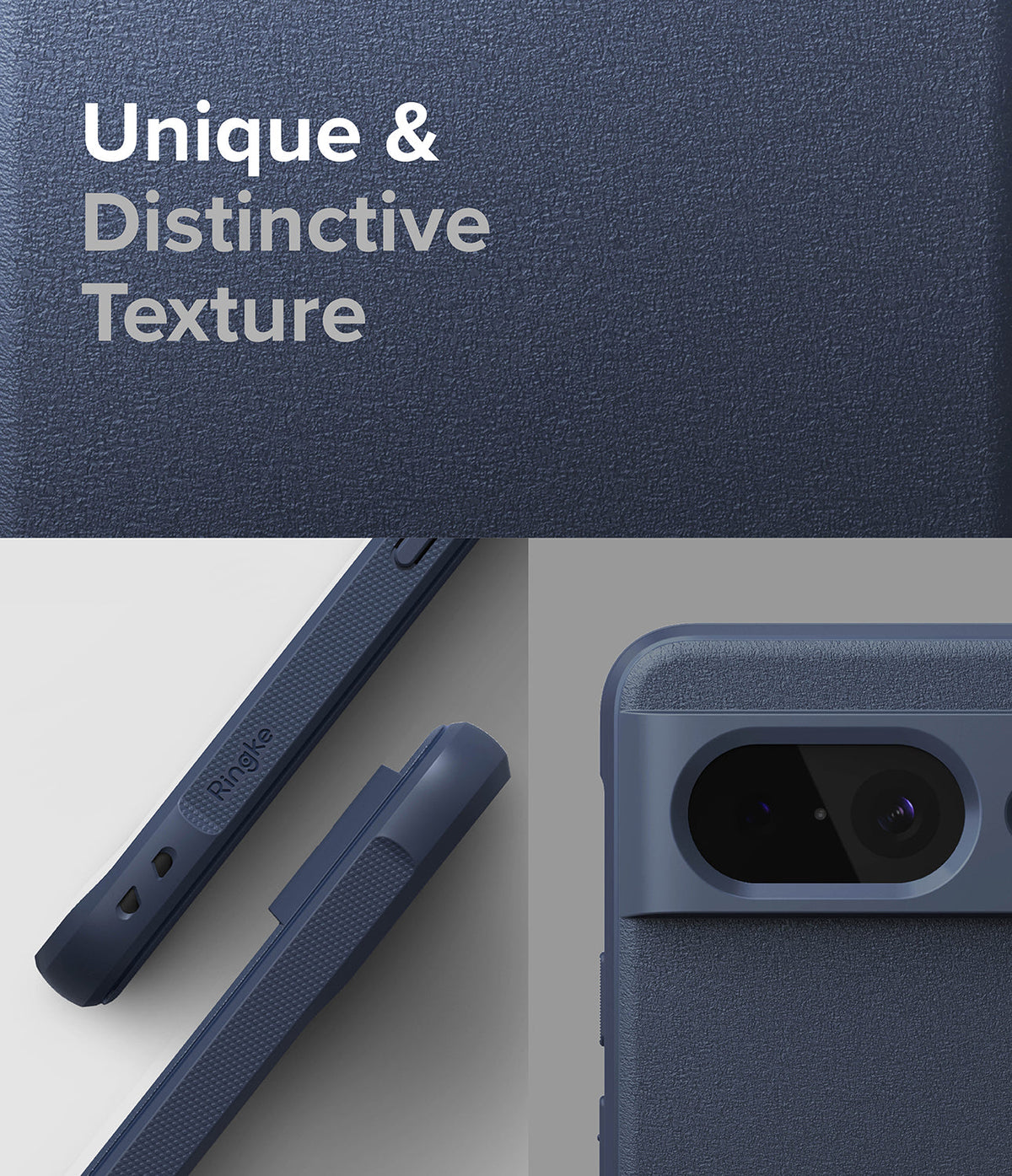 Google Pixel 8 Case | Onyx - Navy blue phone case with a textured surface, showing side buttons and the camera bar.