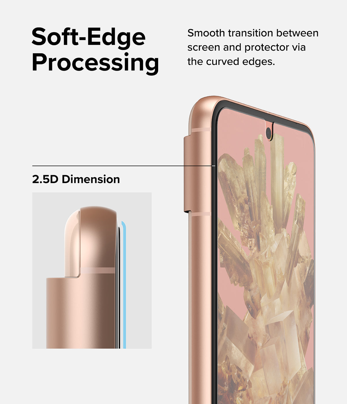 Google Pixel 8 Screen Protector | Glass - Close-up of a phone screen protector showing 2.5D curved edges for a smooth fit.