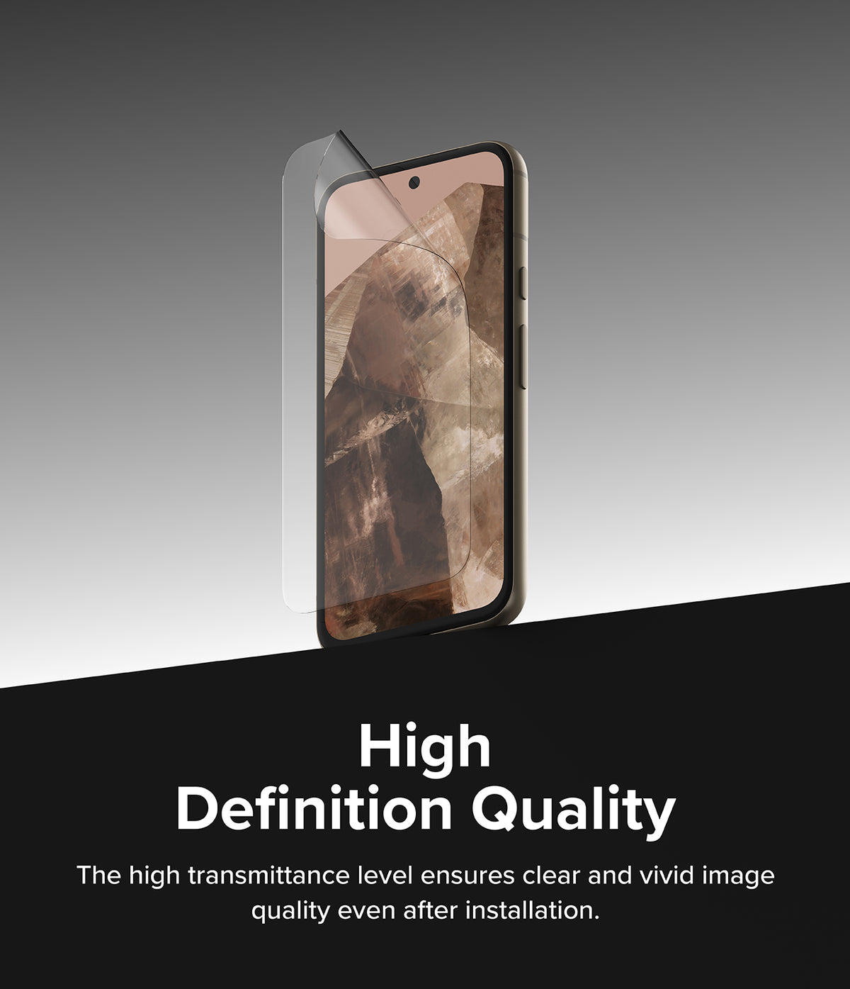 Google Pixel 8a Screen Protector | Dual Easy Film - Transparent screen protector being applied to a smartphone screen.