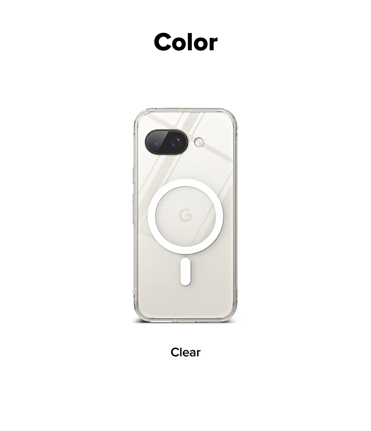 Google Pixel 9a Case | Fusion Magnetic - Clear protective phone case with a white magnetic ring on the back.