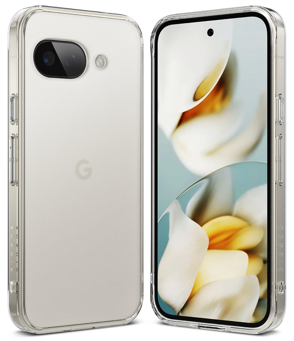Google Pixel 9a Case | Fusion Matte - Front and back view of a clear matte phone case on a Google Pixel 9a.
