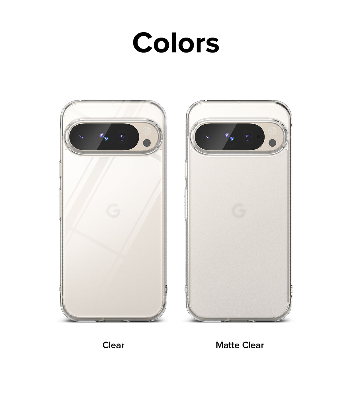 Google Pixel 9 Pro XL Case | Fusion - Two Pixel 9 Pro XL phones in clear and matte clear Fusion cases side-by-side.