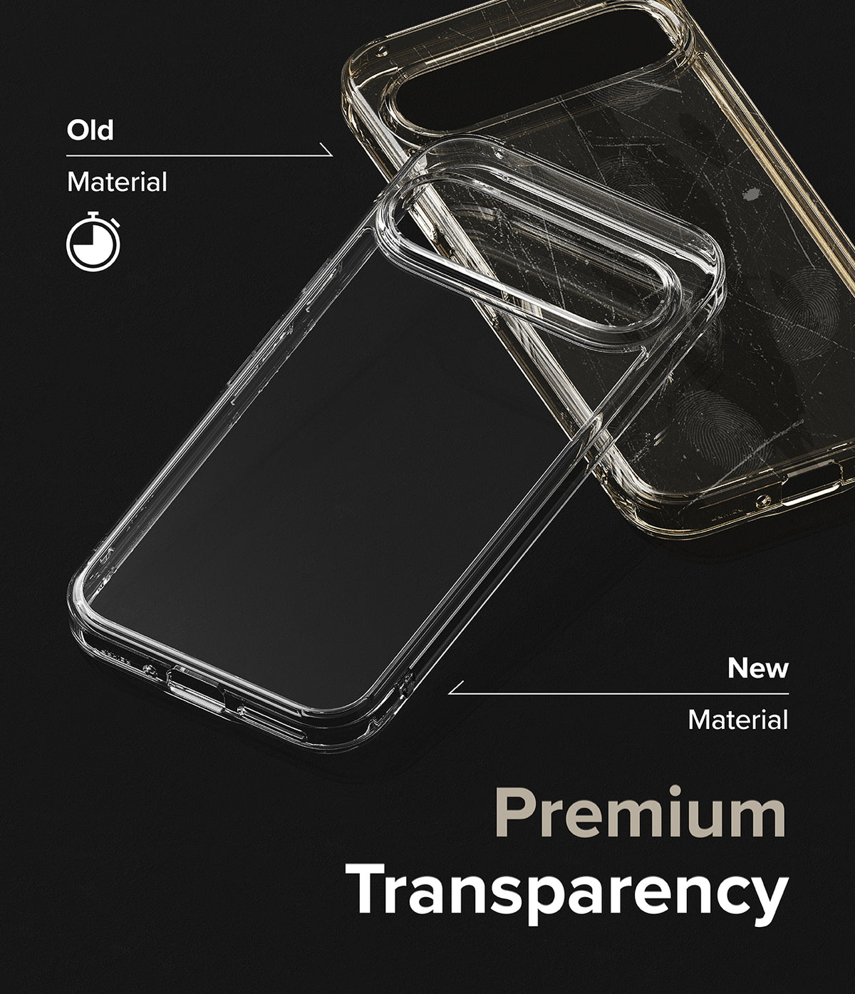 Google Pixel 9 Pro XL Case | Fusion - Comparison of a scratched old phone case and a clear, pristine new material case.