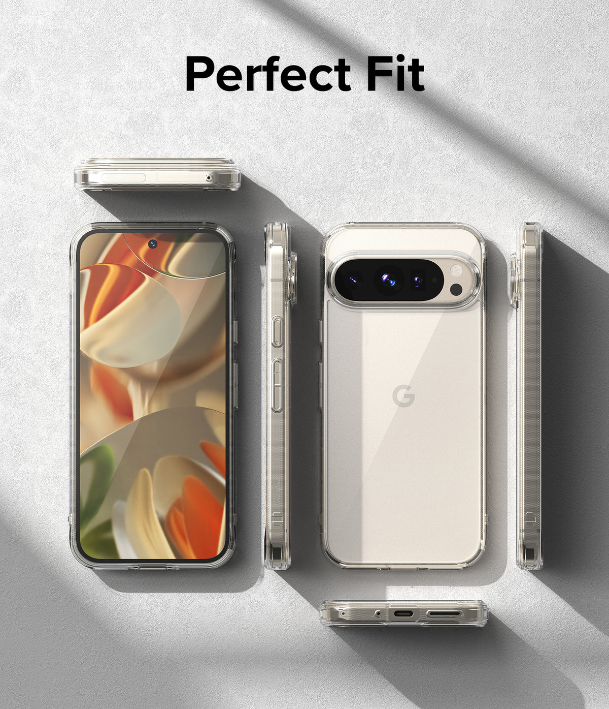 Google Pixel 9 Pro XL Case | Fusion - Clear phone case shown from multiple angles with the phone inside.