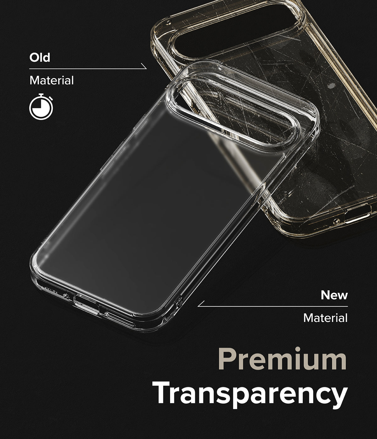 Google Pixel 9 Pro XL Case | Fusion Matte - Comparison of a scratched old phone case and a clear new Fusion Matte case.
