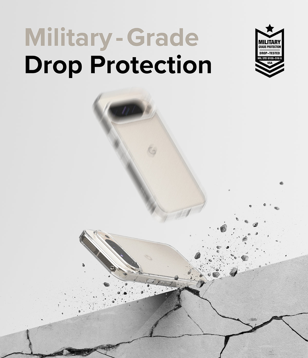 Google Pixel 9 Pro XL Case | Fusion Matte - A phone case bouncing off a cracked concrete surface with drop protection.