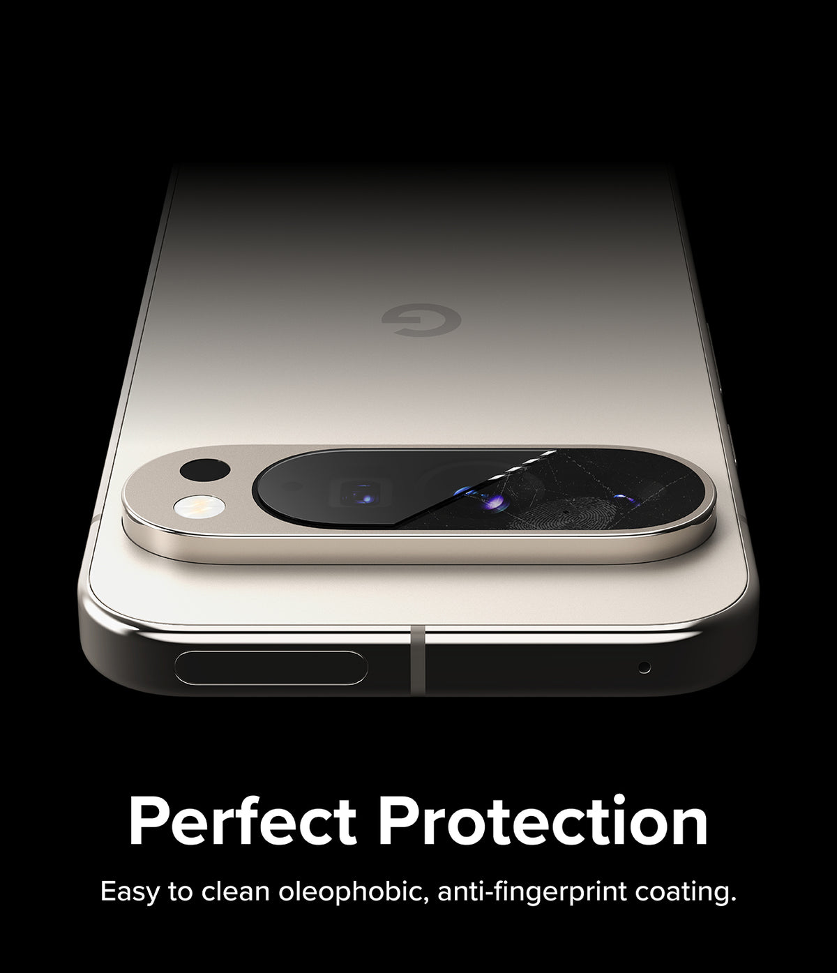 Google Pixel 9 Pro XL | Camera Glass - A phone camera lens protector showing a clean side versus a smudged side.