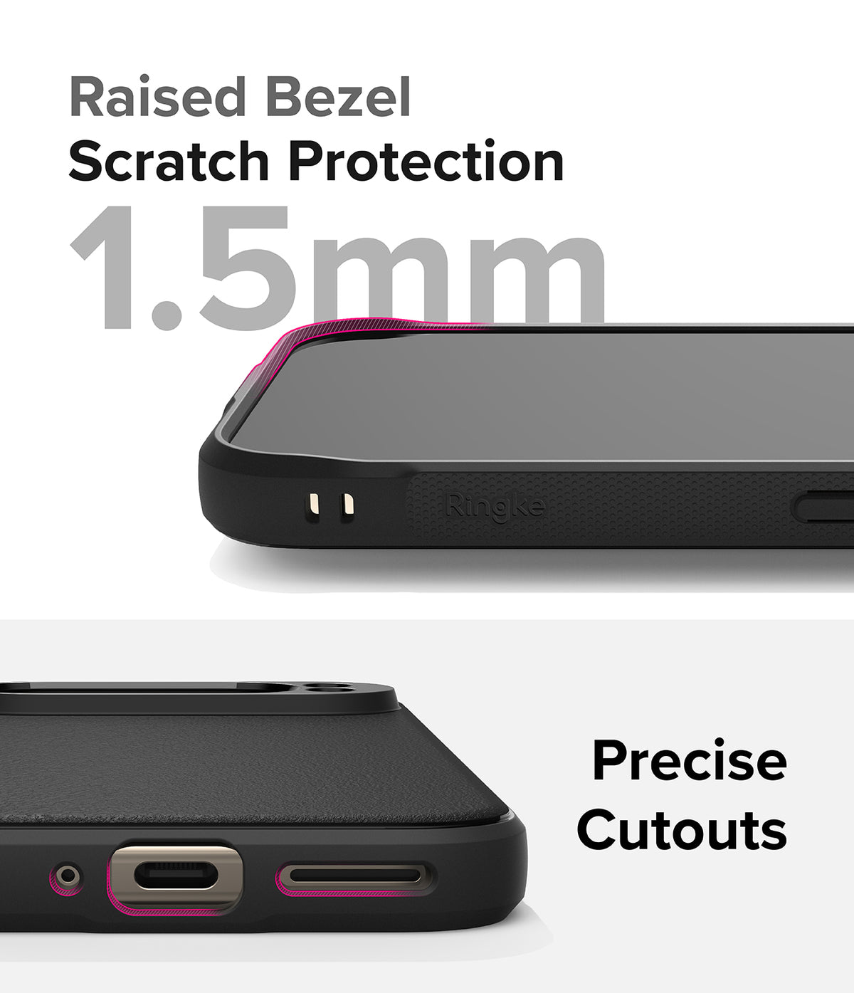 Google Pixel 9 Pro XL Case | Onyx - Close-up of phone case showing 1.5mm raised bezel for screen protection and precise cutouts.