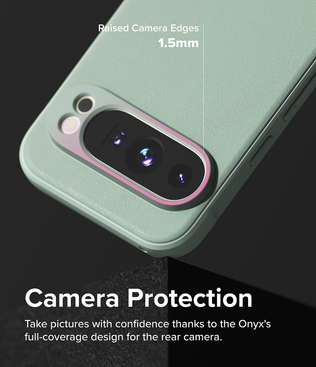 Google Pixel 9 Pro XL Case | Onyx - Sage green phone case highlighting 1.5mm raised camera edges for lens protection.