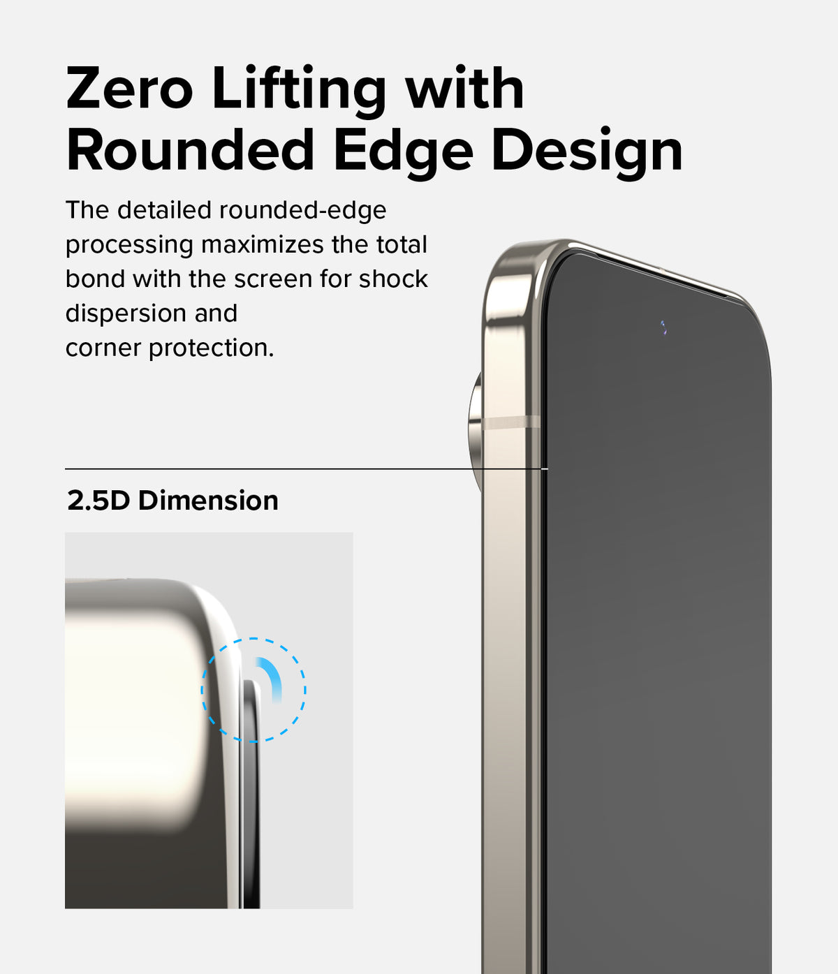 Google Pixel 9 Pro XL Screen Protector | Easy Slide Tempered Glass - Google Pixel 9 Pro XL Screen Protector - Close-up of a phone screen protector showing 2.5D rounded edges for a secure fit.