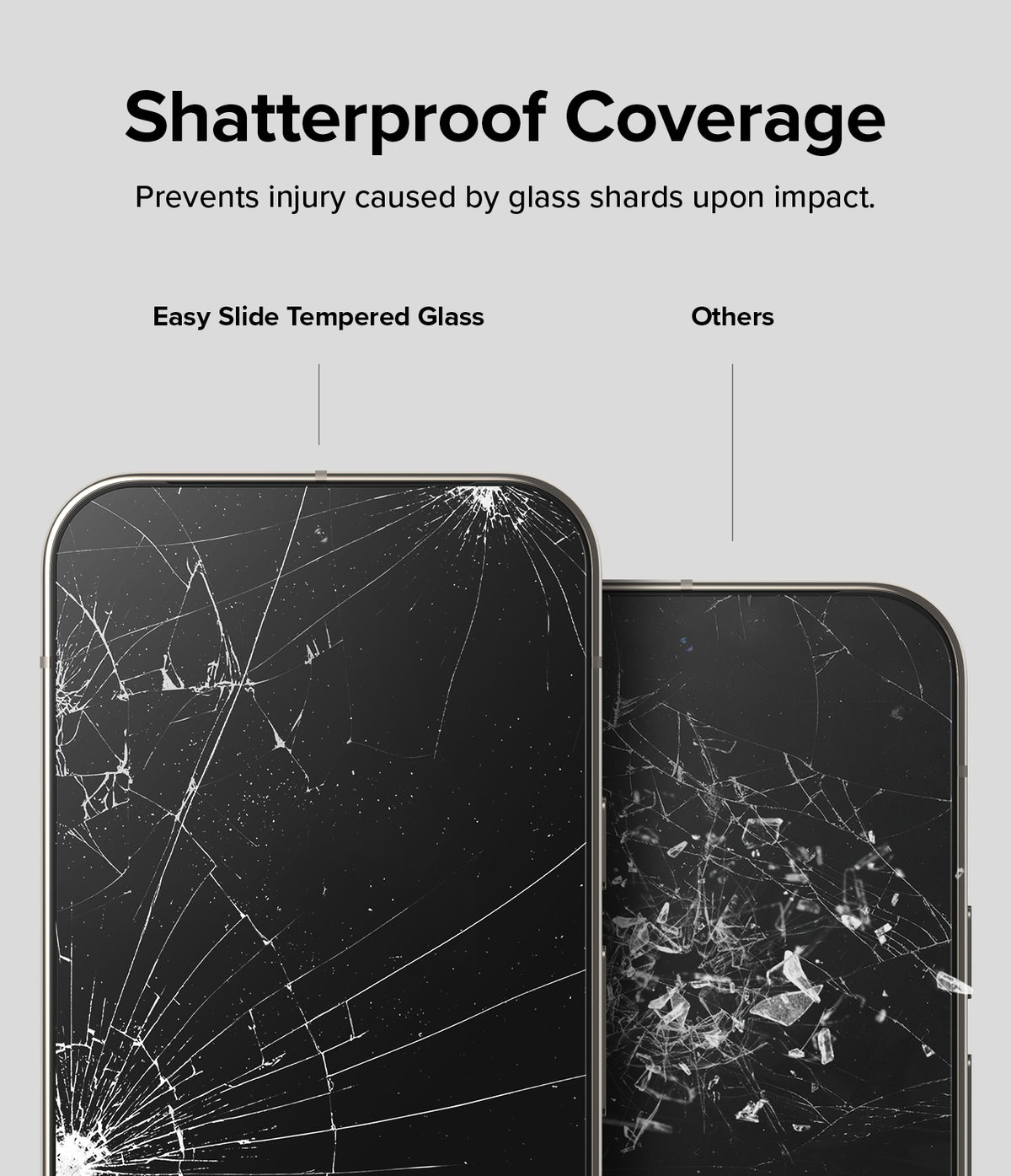 Google Pixel 9 Pro XL Screen Protector | Easy Slide Tempered Glass - Google Pixel 9 Pro XL Screen Protector - Comparison showing shatterproof glass holding together versus loose shards.