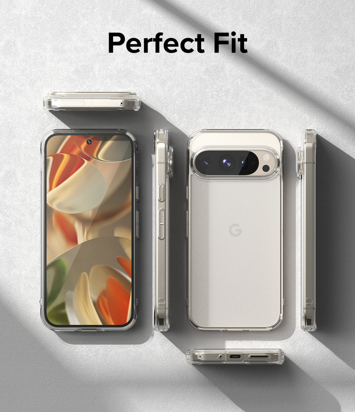 Google Pixel 9 Pro / 9 Case | Fusion Matte - Multiple views of a clear phone case on a Google Pixel 9 Pro.