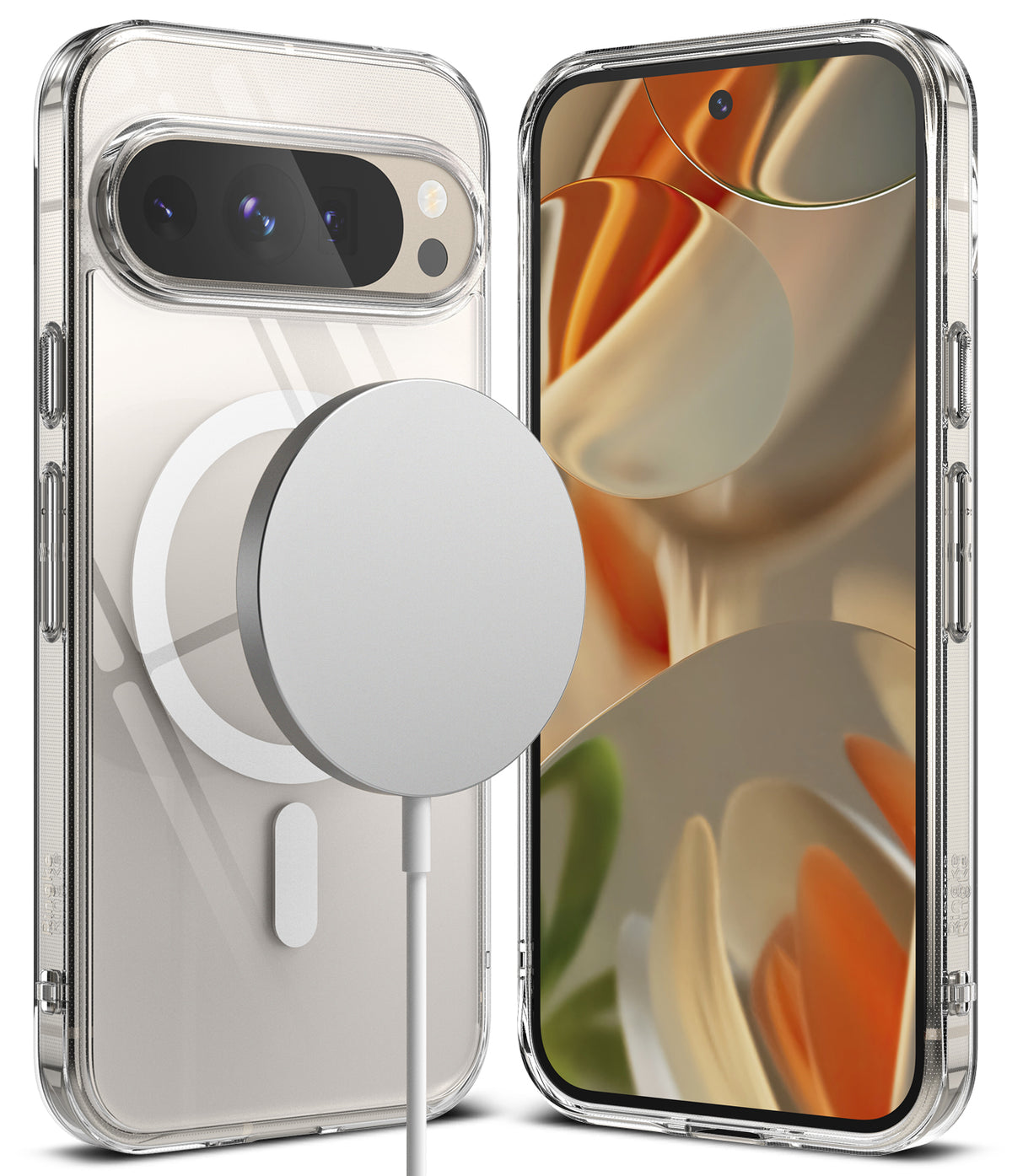 Google Pixel 9 Pro / 9 Case | Fusion Magnetic - Clear phone case with magnetic ring attached to back and front view.