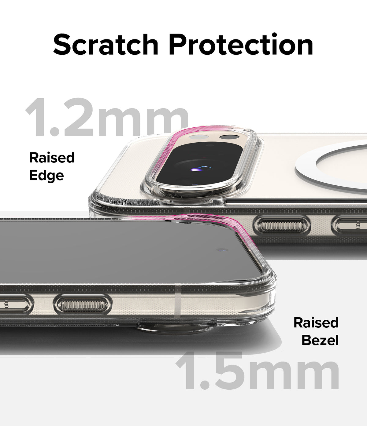 Google Pixel 9 Pro / 9 Case | Fusion Magnetic - Close-up of phone case showing 1.2mm camera and 1.5mm screen raised edges.