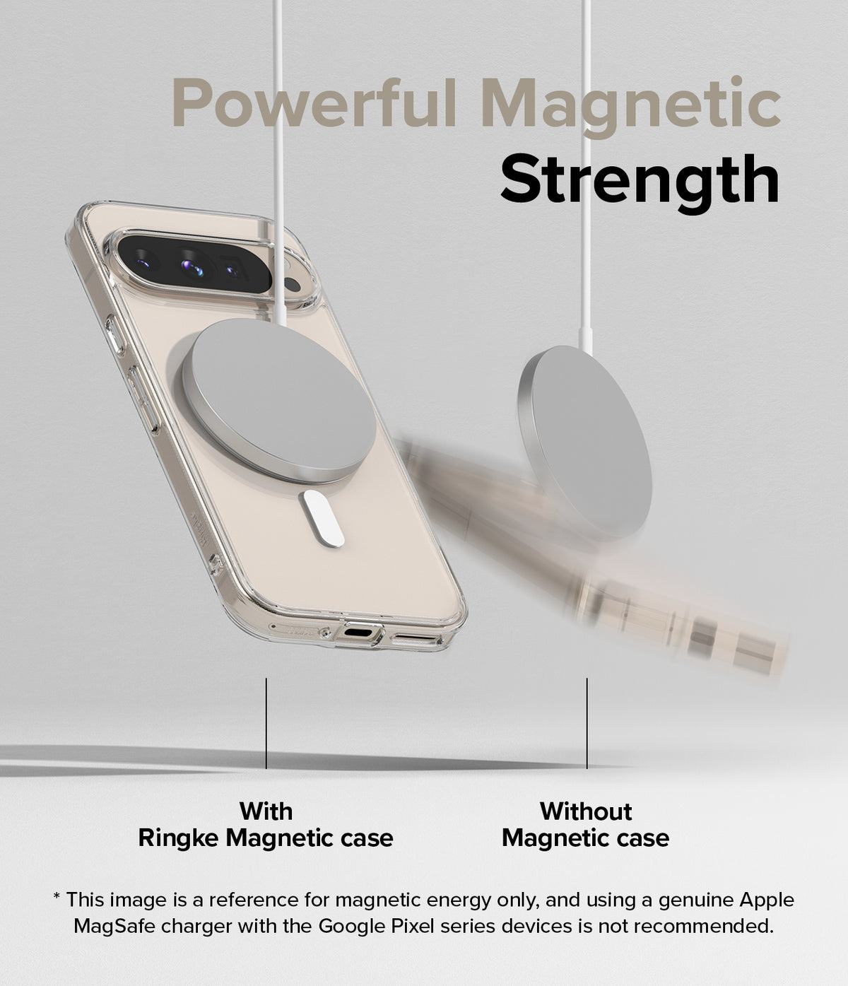 Google Pixel 9 Pro / 9 Case | Fusion Magnetic - A phone in a magnetic case stays attached to a charger, while another falls.