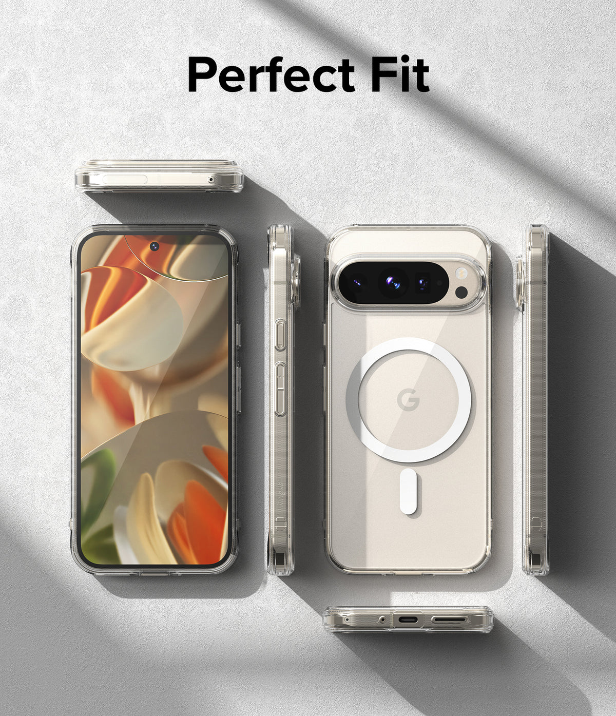 Google Pixel 9 Pro / 9 Case | Fusion Magnetic - Clear phone case shown from multiple angles with magnetic ring.