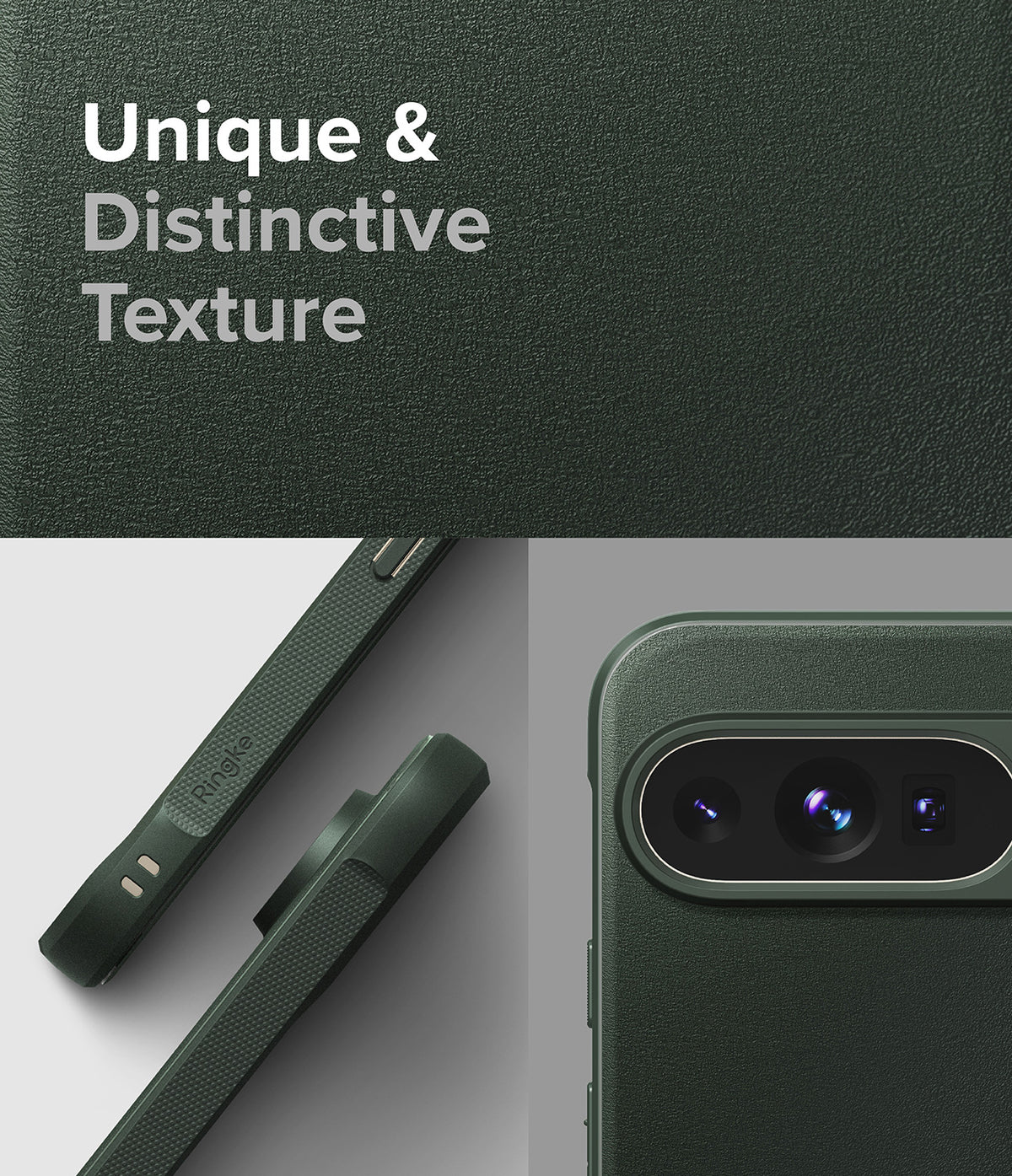 Google Pixel 9 Pro Case | Onyx - Dark green phone case with textured finish, side branding, and camera cutout details.