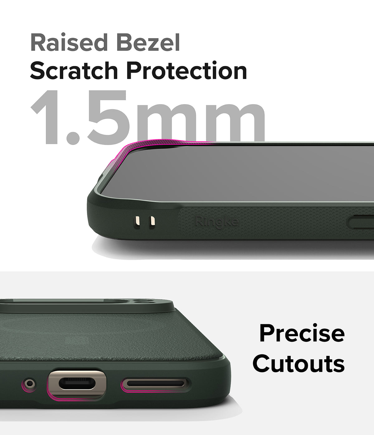 Google Pixel 9 Pro Case | Onyx Magnetic - Close-up of phone case showing 1.5mm raised bezel and precise port cutouts.