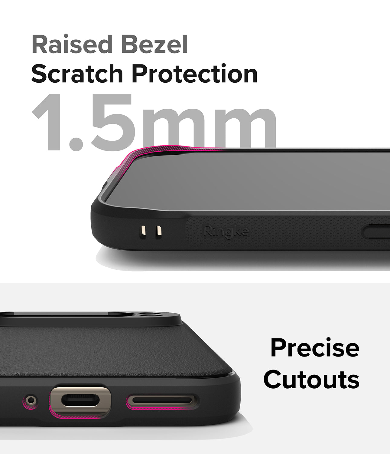 Google Pixel 9 Pro XL Case | Onyx Magnetic - Close-up of phone case showing 1.5mm raised bezel and precise port cutouts.