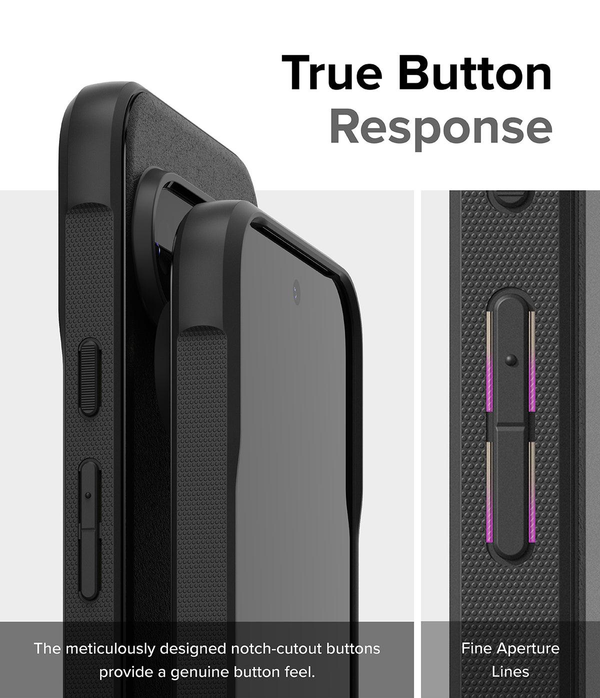 Google Pixel 9 Pro XL Case | Onyx Magnetic - Close-up of phone case buttons with notch-cutouts for tactile response.