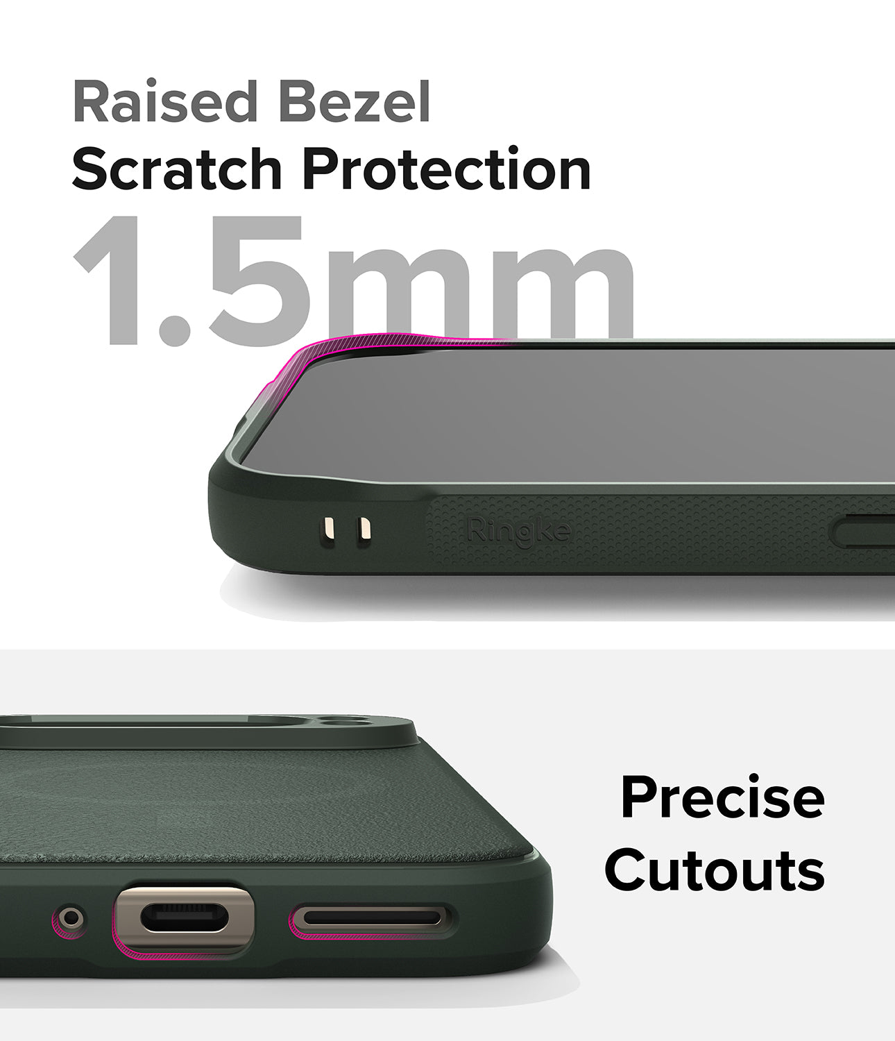 Google Pixel 9 Pro XL Case | Onyx Magnetic - Close-up of phone case showing 1.5mm raised bezel and precise port cutouts.