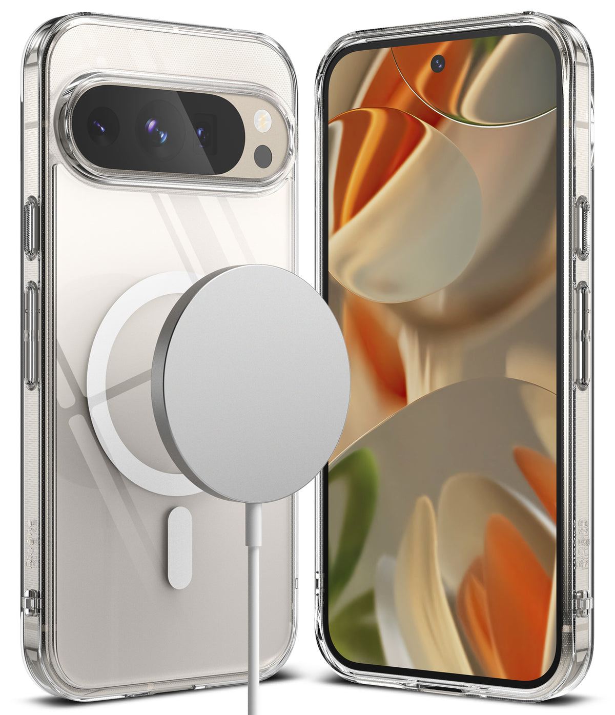Google Pixel 9 Pro XL Case | Fusion Magnetic - Clear phone case with magnetic charger attached to the back.