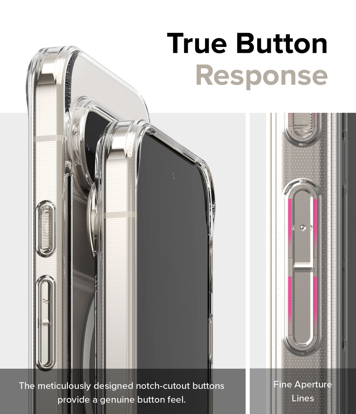Google Pixel 9 Pro XL Case | Fusion Magnetic - Close-up of clear phone case buttons with notch-cutouts for tactile response.