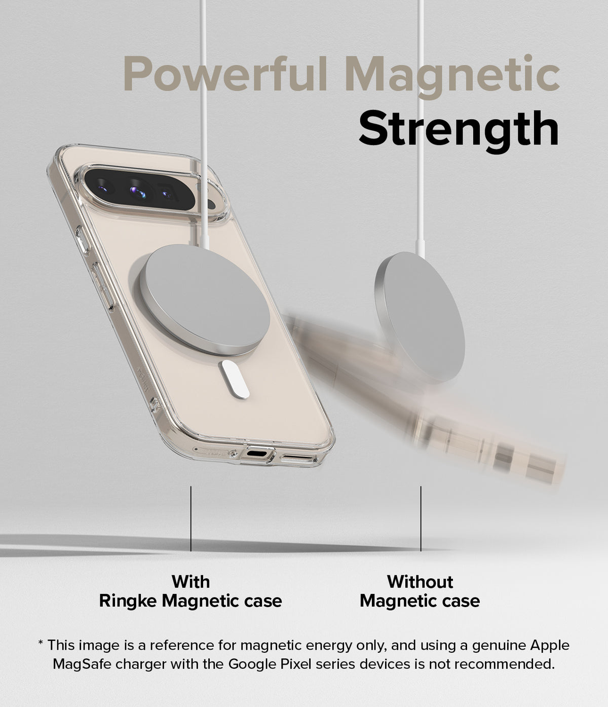 Google Pixel 9 Pro XL Case | Fusion Magnetic - A magnetic charger attached to a phone case versus one falling away.