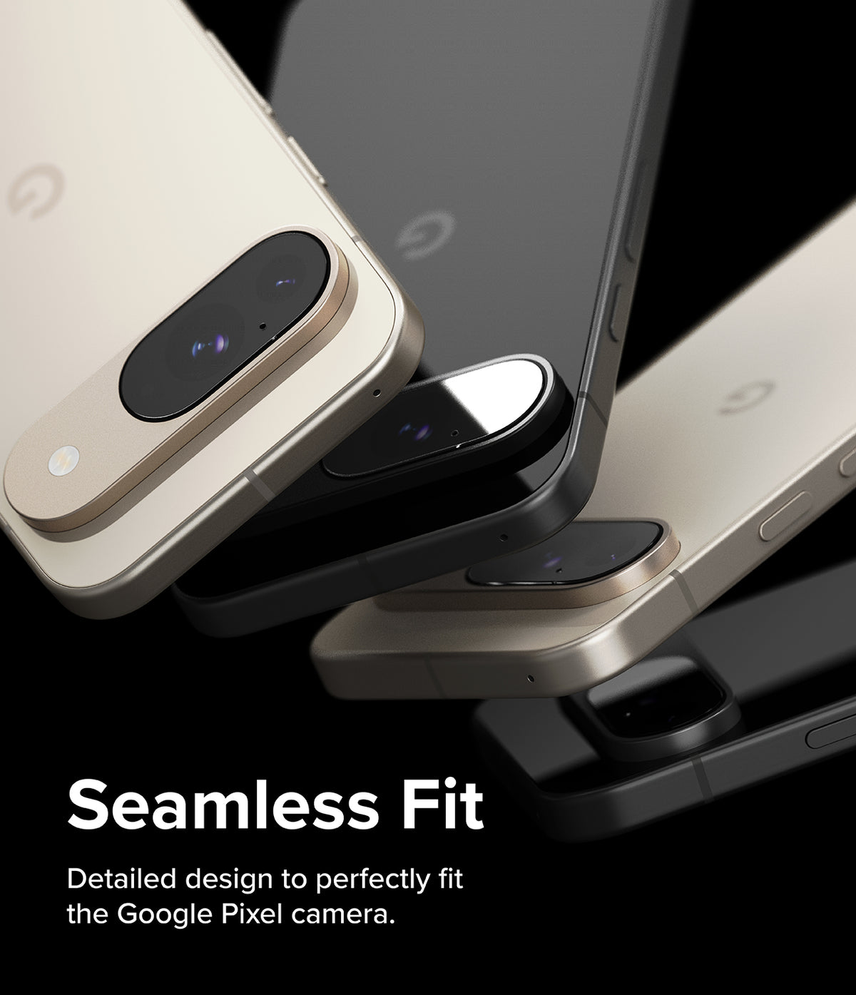 Google Pixel 9 | Camera Glass - Multiple Google Pixel 9 phones stacked, highlighting the precise fit of protective camera lens glass.