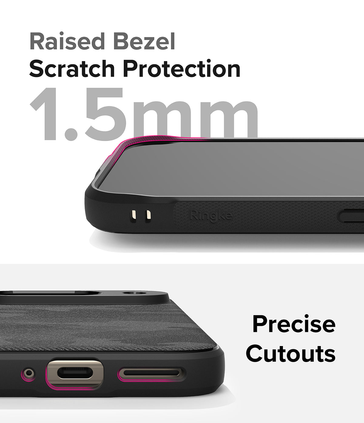Google Pixel 9 Case | Onyx - Close-up of phone case showing 1.5mm raised bezel for screen protection and precise port cutouts.