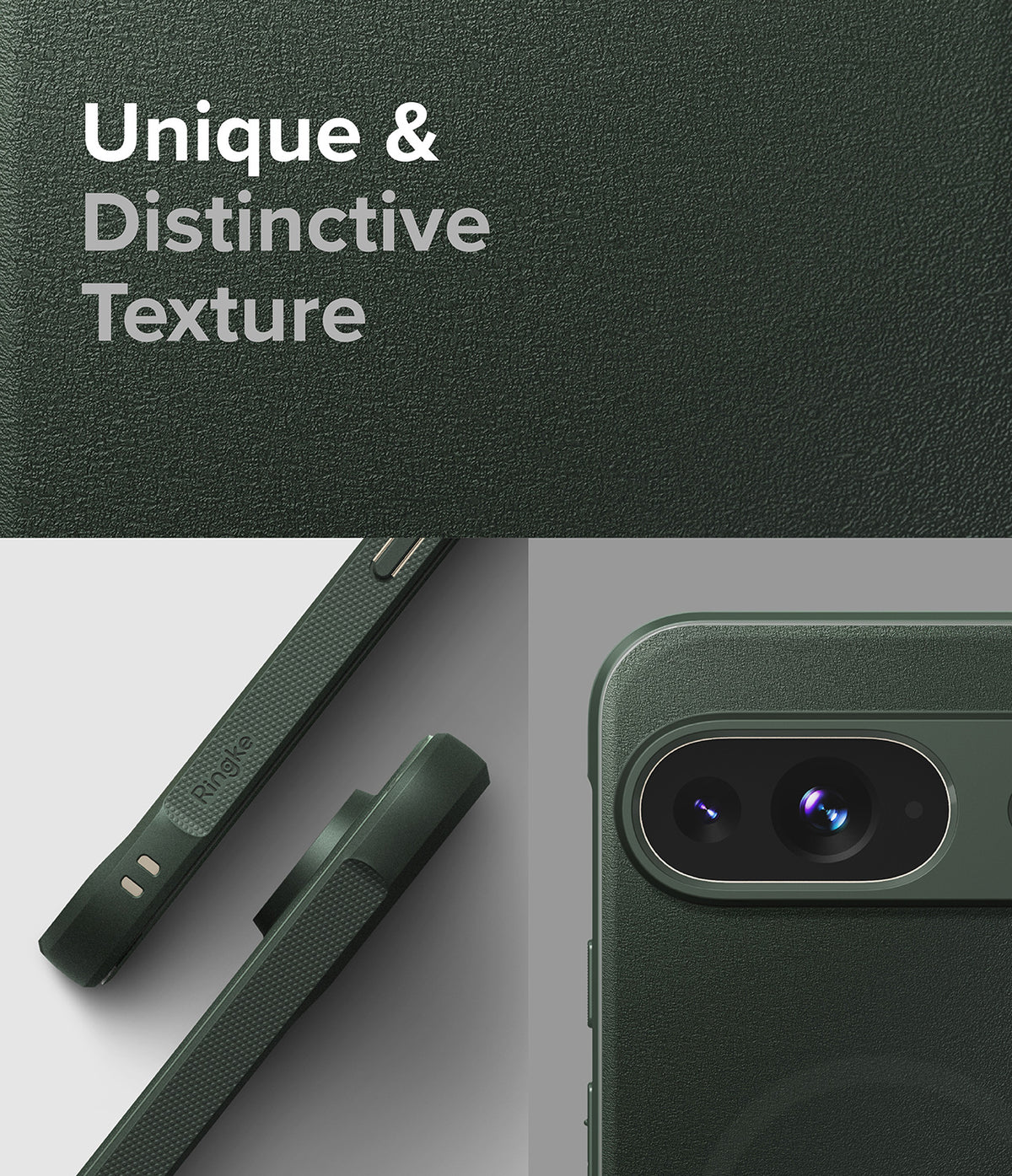 Google Pixel 9 Case | Onyx Magnetic - Dark green phone case with textured surface, side grip detail, and camera cutout.