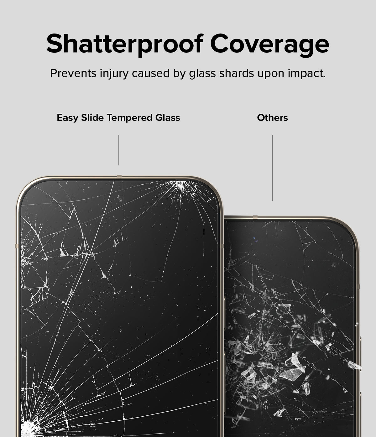 Google Pixel 9 Pro / 9 Screen Protector | Easy Slide Tempered Glass - Google Pixel 9 Pro / 9 Screen Protector - Comparison showing shattered tempered glass held together vs. loose shards.